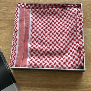 Large red and white thin cotton Keffiyeh scarf. Never used. 52” X 54”